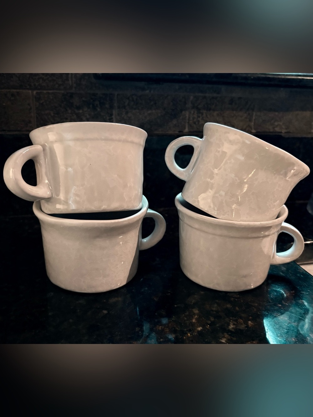 Bennington Pottery 1986 Sponge ware White on White 8 oz Mugs  - Set of 3